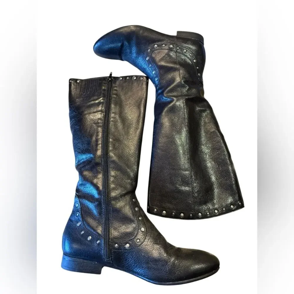 Born Lizzie Women’s Size 8 Black Leather Studded Knee-High Boots